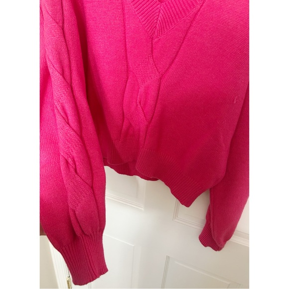Lulu's Fuchsia V-Neck Sweater - Picture 2 of 4